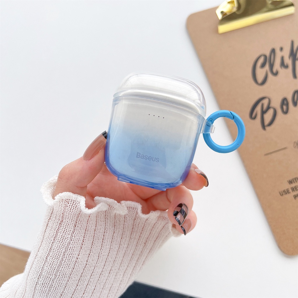 Vỏ Bảo Vệ Hộp Sạc Tai Nghe Không Dây Bằng Silicon TPU Mềm Trong Suốt Màu Gradient Chống Sốc Chống Rơi Kèm Móc Baseus w04 / w04 pro TWS