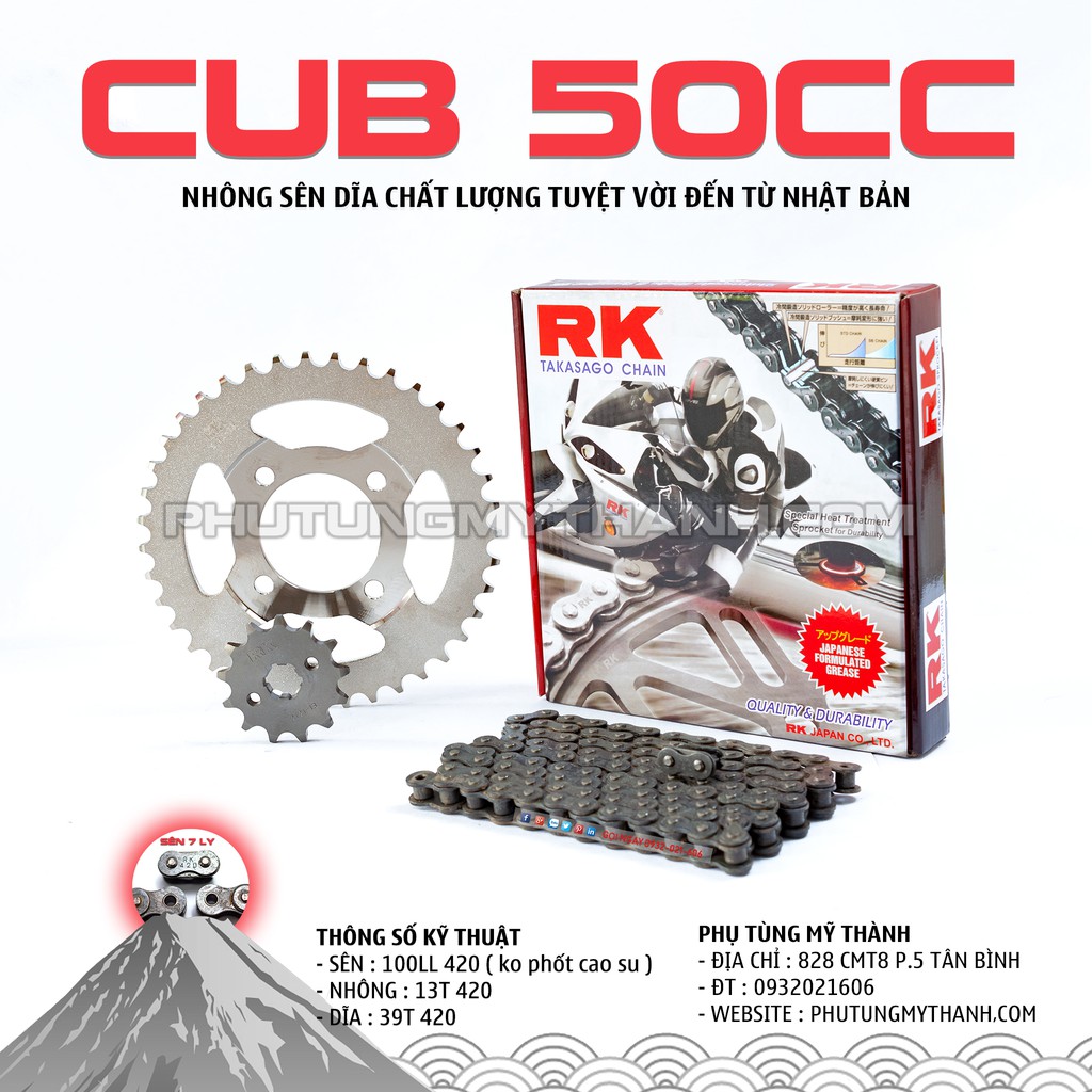 Nhông sên dĩa RK xe cub 50cc thương hiệu Nhật Bản