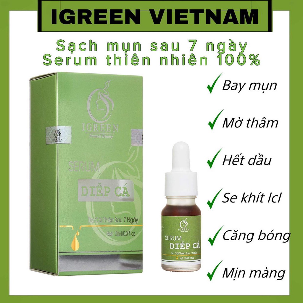 Serum GIẢM MỤN, GIẢM THÂM, SE KHÍT LỖ CHÂN LÔNG, SÁNG DA - Serum Diếp Cá IGREEN