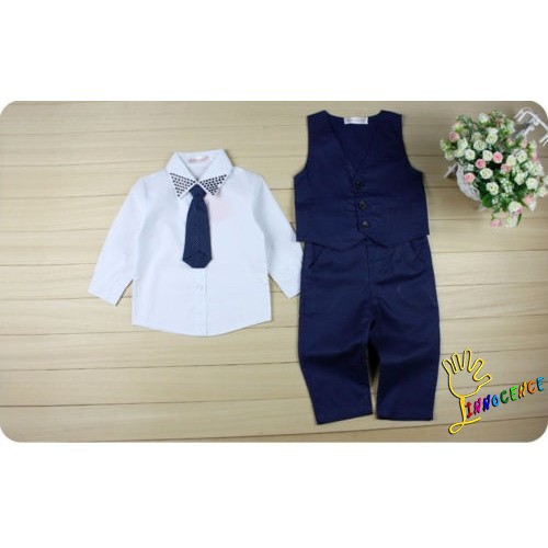 ❤XZQ-Fashion New Baby Kids Boys Suit Tops Shirt Waistcoat Tie Pants Formal Flower Boy ́s 4PCS Outfits Clothes