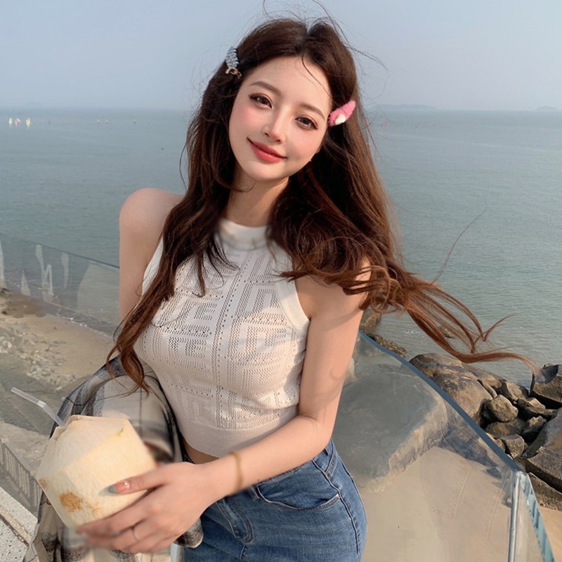 Áo Croptop Dệt Kim Màu Sắc Đơn Giản Quyến Rũ Cho Nữ