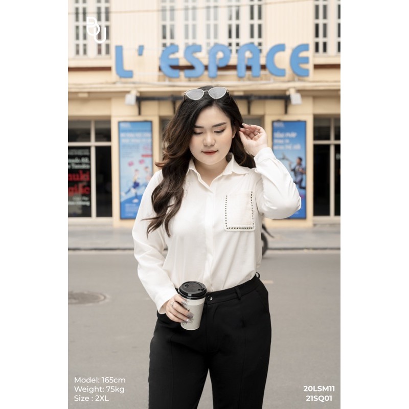 [Mã BMINC50 giảm 50K đơn 150K] Áo sơ mi cổ đức, thiết kế túi tweed BIGSIZE (55kg đến 90kg) - 20LSM11 - [BUstu Bigsize]