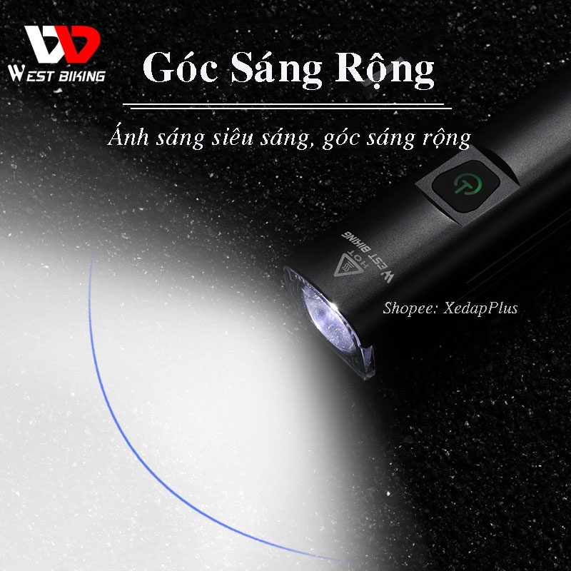 Đèn xe đạp siêu sáng 1300 Lumen chống nước chính hãng West Biking Sạc Usb - Xe Đạp Plus D18