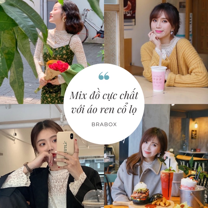 Áo ren cổ lọ 3D bông mịn nữ tính BRABOX, áo giữ nhiệt cổ lọ cao cấp (ảnh thật)