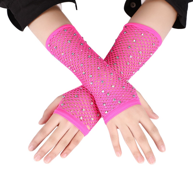 Găng Tay Lưới Hở Ngón Đính Đá Lấp Lánh Cho Nữ
