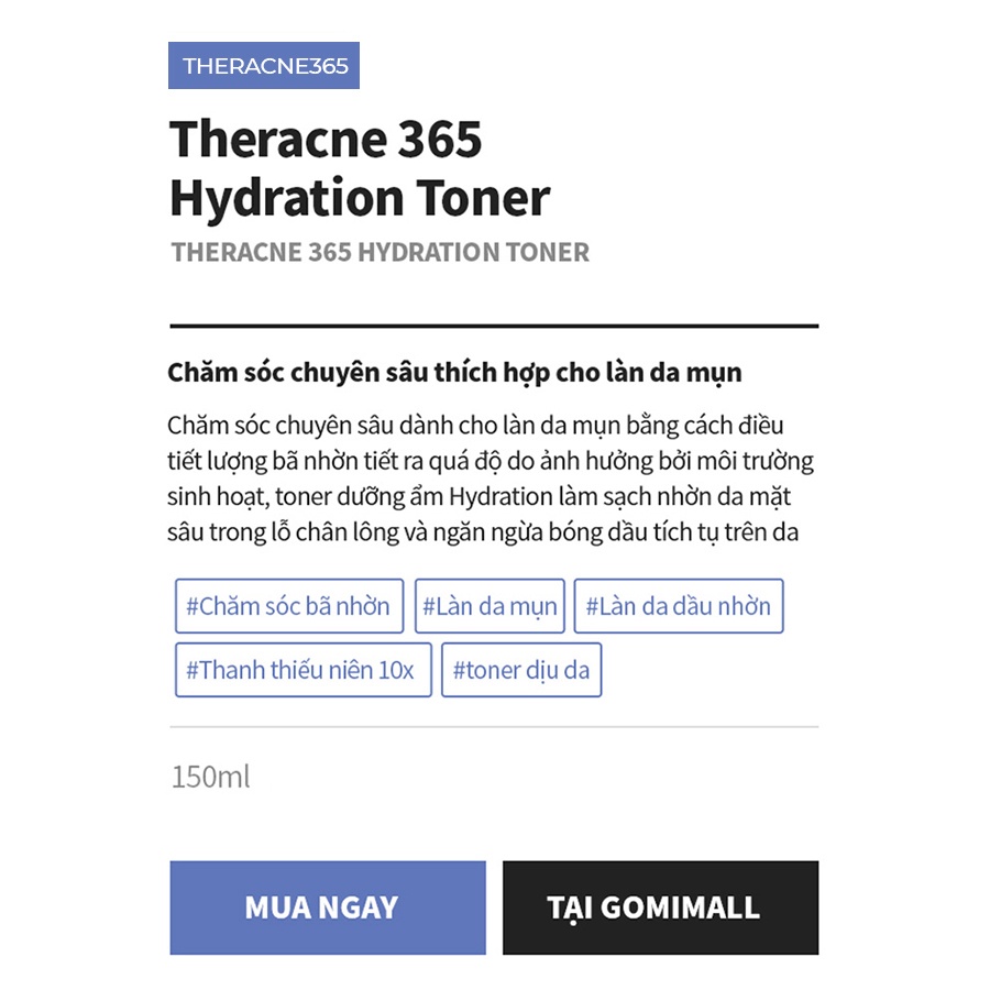 Toner Trà Xanh Cấp Ẩm Aestura Theracne365 Hydration Toner 150ml GomiMall