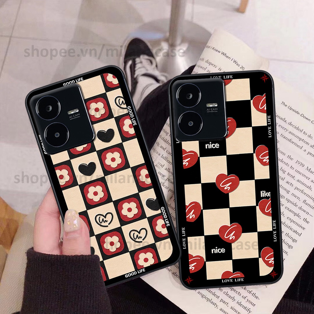 Ốp Vivo Y22S in hình caro trái tim siêu đẹp, siêu nét đầy phong cách cá tính