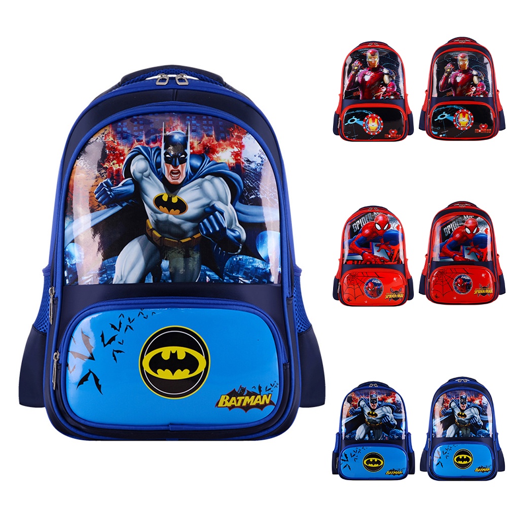 Balo dành cho bé trai dành cho trẻ em Siêu anh hùng Người sắt Người nhện Người dơi Thời trang Phim hoạt hình không thấm nước Balo chống thấm Lớp 1-6