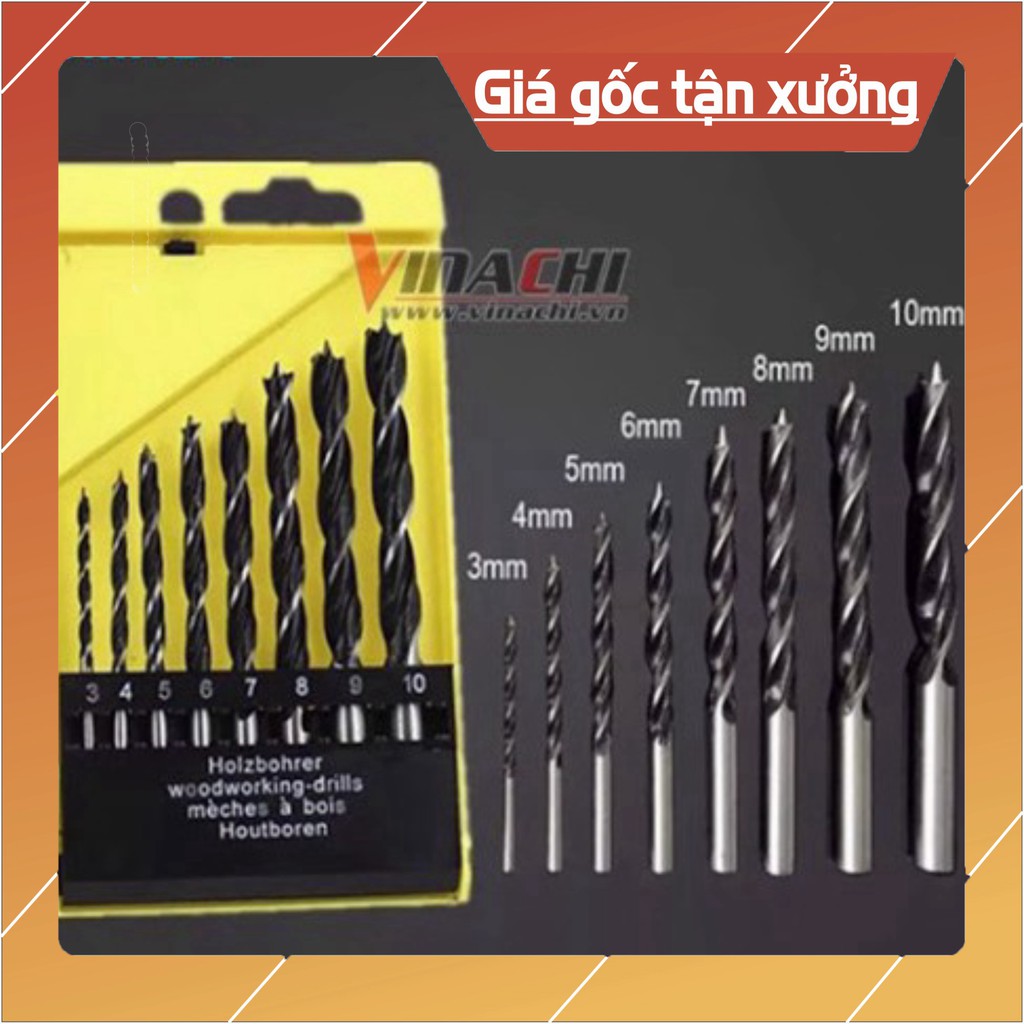 Xả kho Bộ 8 mũi khoan 55 đầu gỗ đầu định tâm 3-10mm