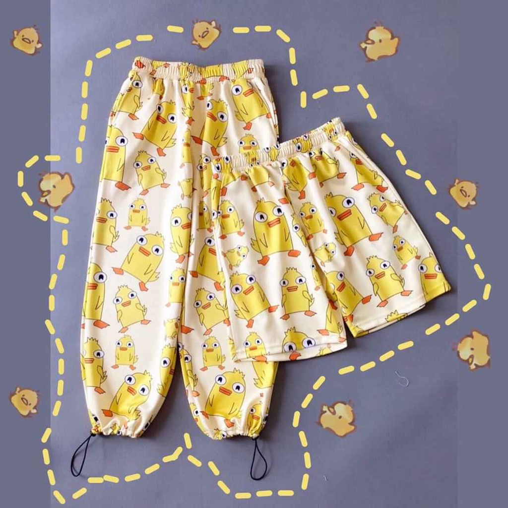 SET ÁO THỎ HỒNG HÌNH SAO + QUẦN JOGGER SUÔNG CARTOON GÀ VÀNG MẶC 2 KIỂU