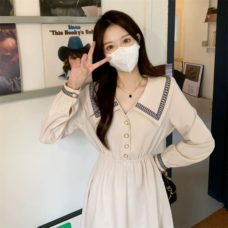 Đầm Váy Dài Tiểu Thư Bo Chun Eo Phong Cách Cổ Điển Thời Trang Thu Đông