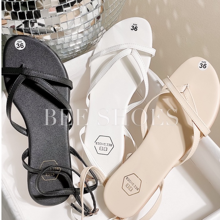 BEESHOES - SANDANL NỮ XỎ NGÓN MŨI TRÒN - SANDANL NỮ ĐẾ BJET CÓ SẴN MÀU ĐEN - KEM - TRẮNG 210734