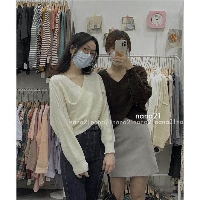 Áo len vạt chéo 4 màu Hàn Quốc