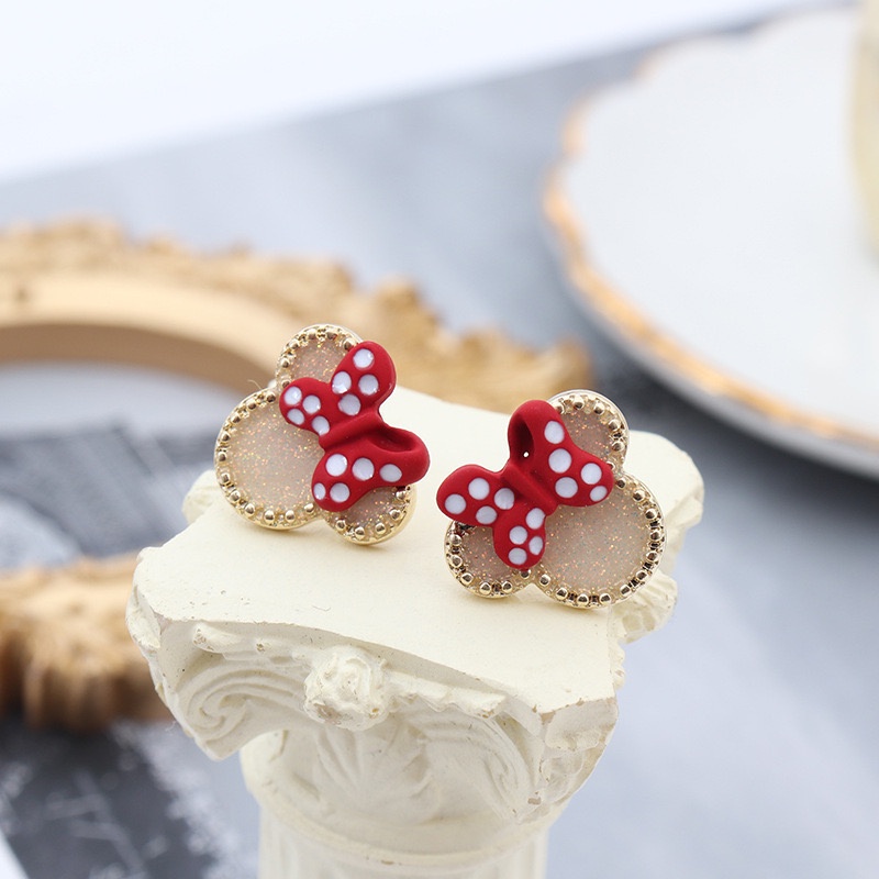 DISNEY Bông Tai Hình Chuột Mickey/ Minnie Màu Đỏ Xinh Xắn Thời Trang Cho Nữ