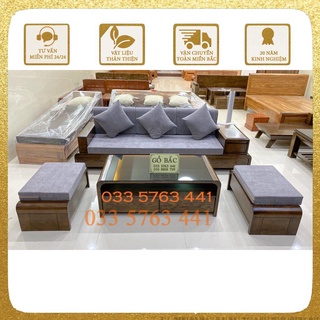 Ghế sofa 3 món chân uốn loại 1 văng gỗ sồi Nga cho phòng khách chung cư, phòng khách cỡ vừa và nhỏ - có thể thêm bớt đôn