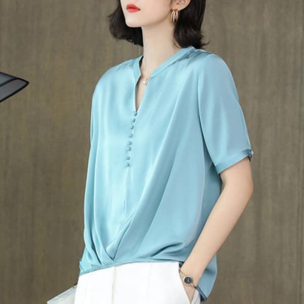 258400-1 - Áo lụa tay ngắn mặc hè hàng nhập - giá 420k