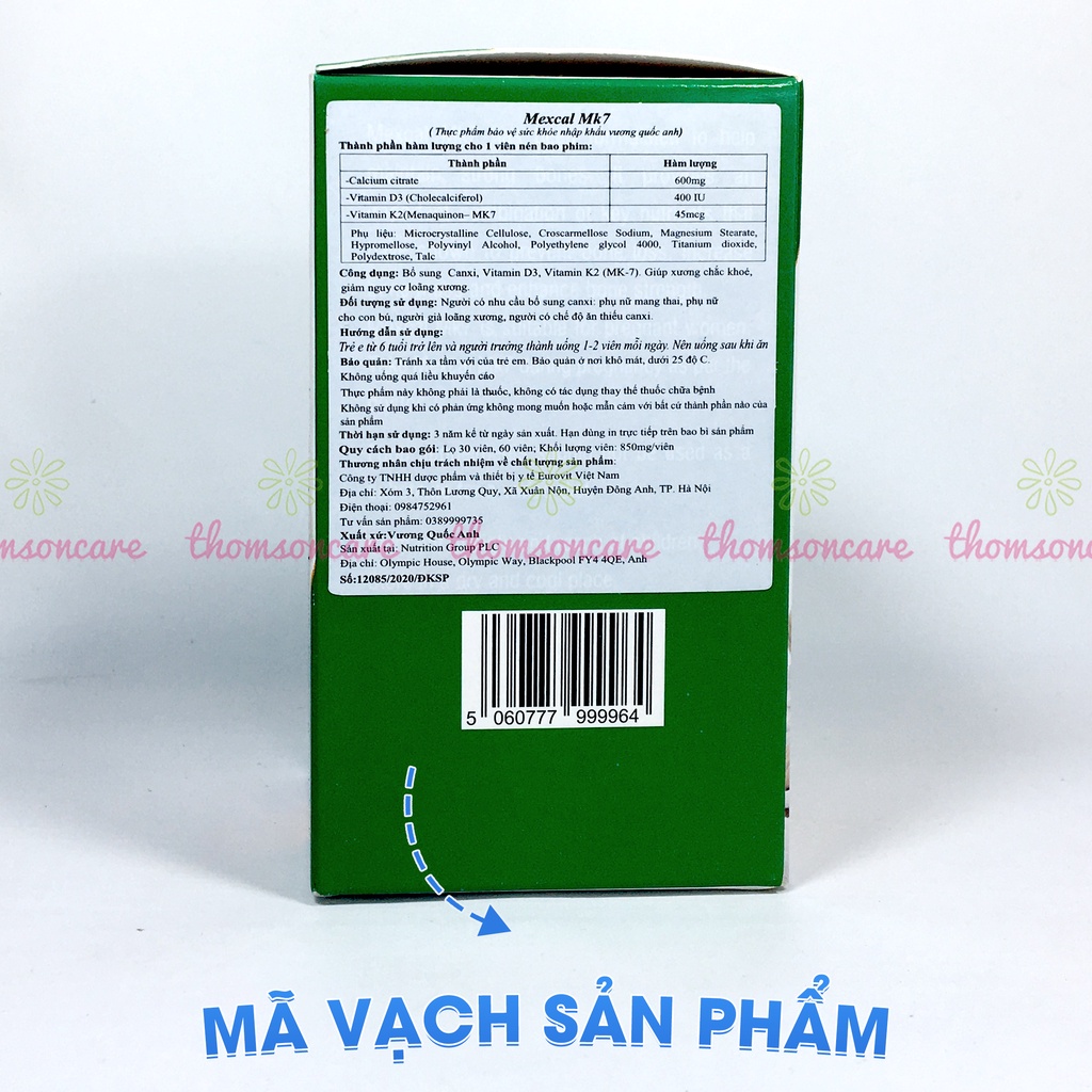 Canxi hữu cơ tăng chiều cao Mexcal MK7 từ Châu Âu,bổ sung calci có thêm D3 và K2 giảm loãng xương cho mẹ bầu