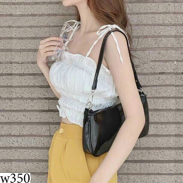 SET ÁO CROPTOP 2 DÂY NHÚN BÈO + QUẦN DÀI ỐNG RỘNG