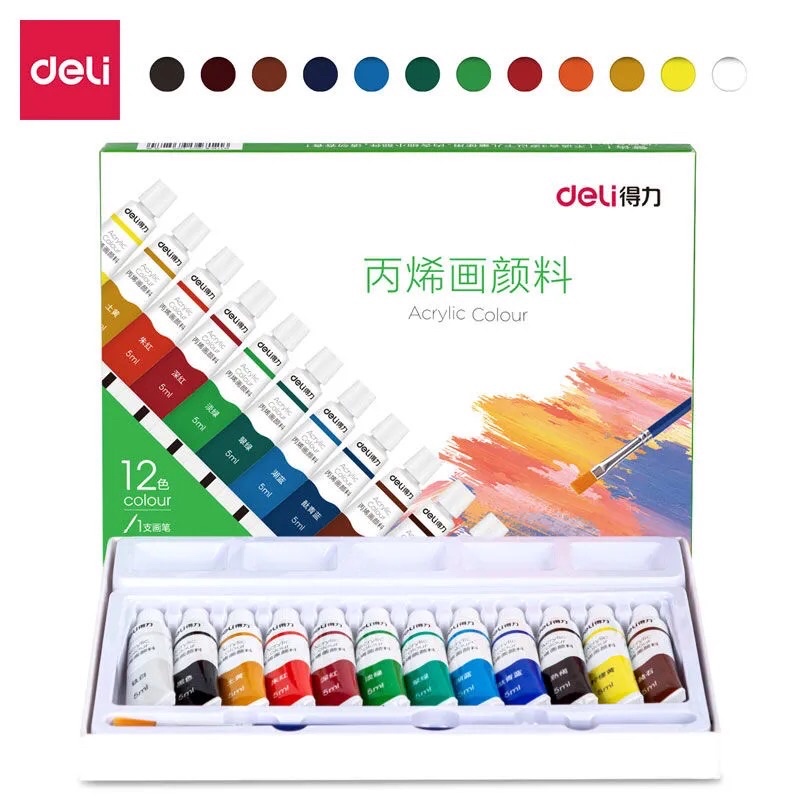 Màu Acrylic 5ml chuyên nghiệp Deli - 12/18/24/36 màu - vẽ quần áo vẽ giày NoBrand