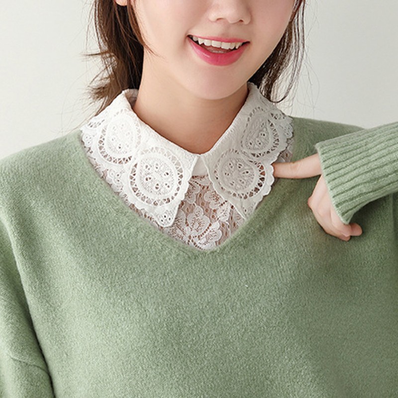 Cổ áo sơ mi ren giả họa tiết hoa rỗng có thể tháo rời