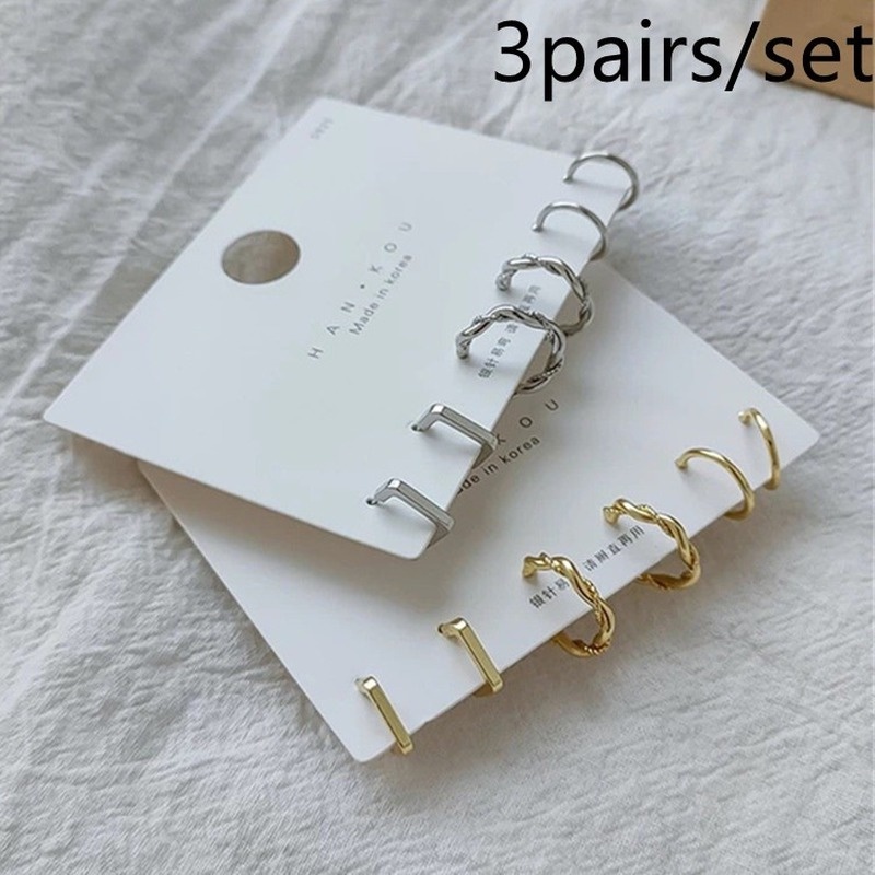 J & L 3 Cái / bộ Thời Trang Nữ Trang Sức Hợp Kim Vàng Bạc Hình Học Cricle Vòng Bông Tai