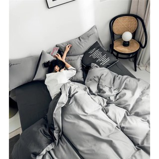 Sét chăn ga lụa Tencel Sumoi xám phối màu