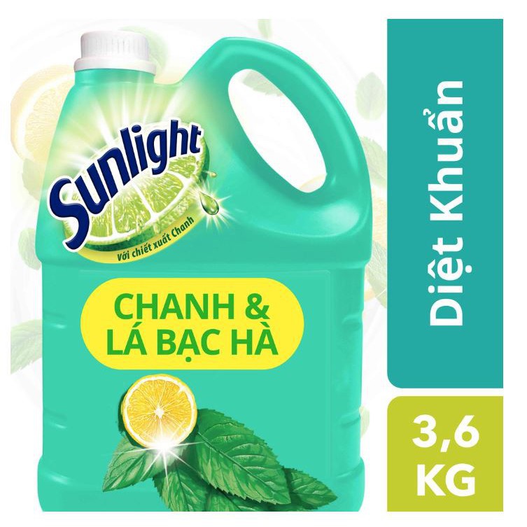 Nước rửa chén Sunlight Extra diệt khuẩn chanh và lá bạc hà 3.6KG