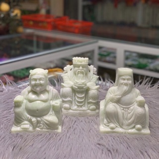 Bộ 3 ông thần tài thổ địa thần lộc đá cảm trắng xanh hàng dày có kiểm định