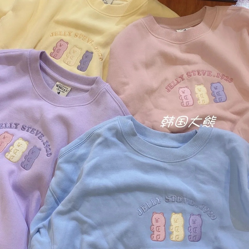 Áo sweater cổ tròn thêu hình chú gấu xinh xắn thời trang thu đông dành cho nữ | BigBuy360 - bigbuy360.vn