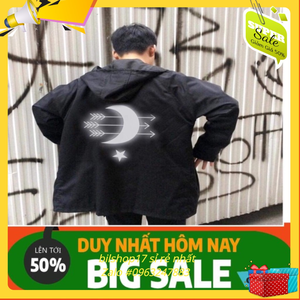 FREESHIP - Áo khoác gió form rộng,Áo chống nắng  in phản quang mặt trăng màu đen - PQ112 | BigBuy360 - bigbuy360.vn