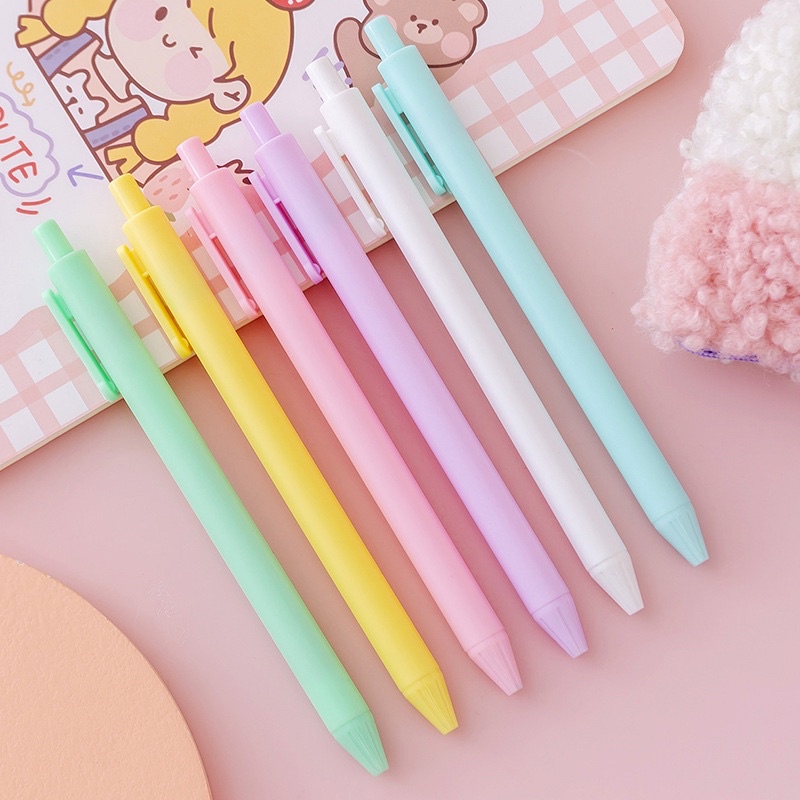 Bút Bi Bấm 0.5mm Mực Gel Vỏ Màu Macaron Dễ Thuơng