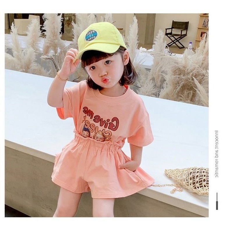 Bộ Đồ Thể Thao 2 Món Áo Tay Ngắn Phối Quần Short Thời Trang Mùa Hè Cho Bé Gái