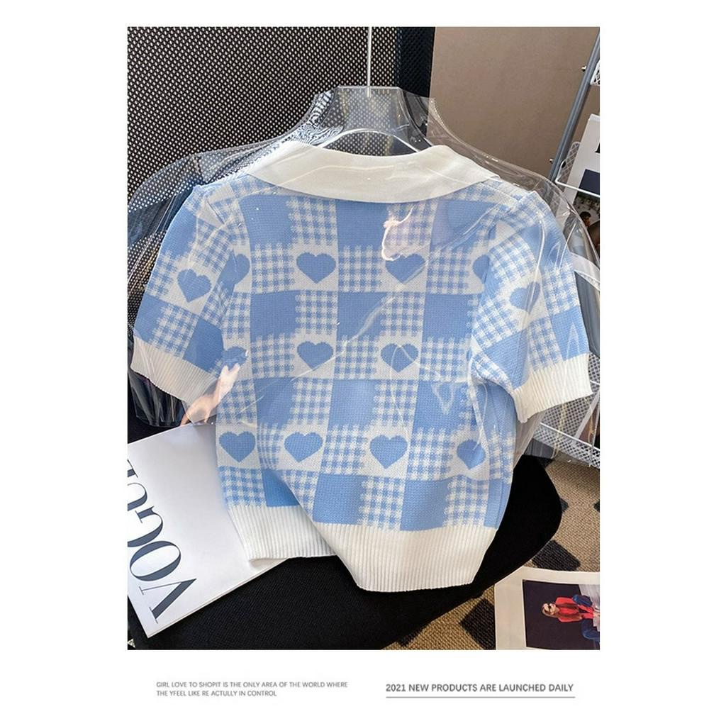 Áo polo Ngắn Tay Họa Tiết Ca Rô Trẻ Trung Dành Cho Nữ