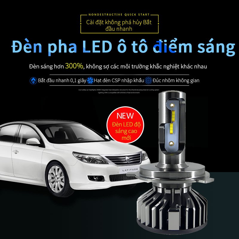 Xe CSP siêu sáng 4500k ánh sáng vàng xe máy bóng đèn pha LED H1 H4LED H11Canbus 12000LM