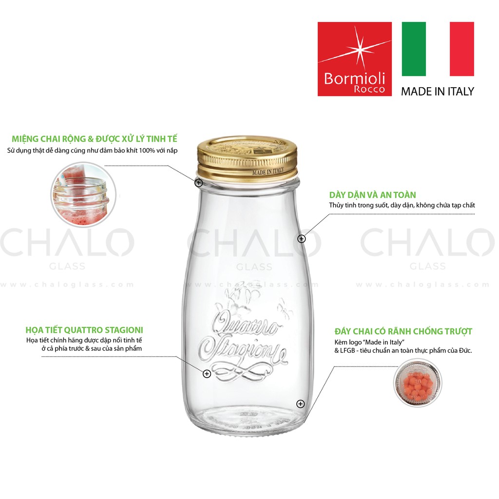 [Made in Italy] Cốc thủy tinh có quai Bormioli Rocco -  Quattro Stagioni 415ml - 357768