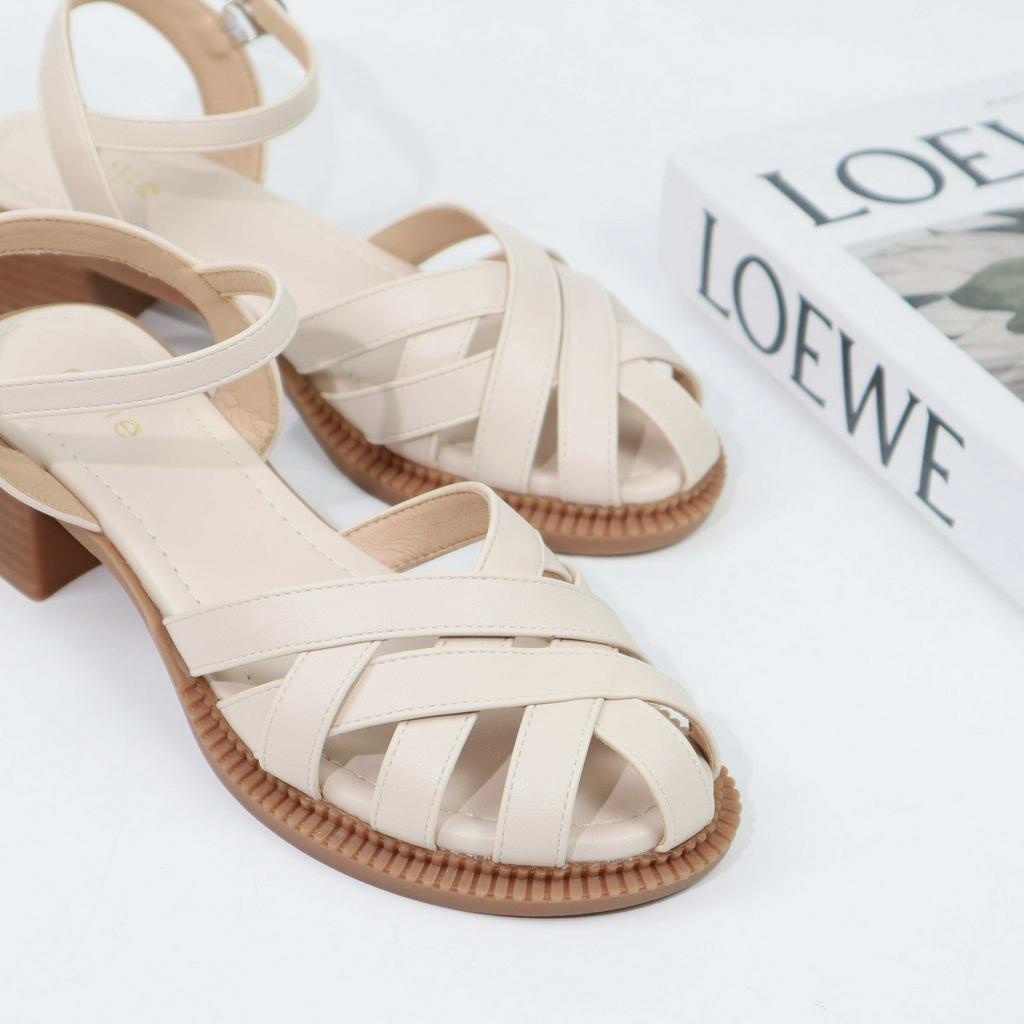 Giày sandal nữ mũi rọ đan dây gót vuông cao 5cm 1067