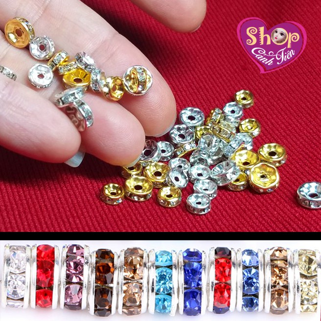 Gói 20 chặn soàn bánh xe Kim loại Mạ Đủ màu gắn hạt đá lấp lánh sáng đẹp làm trang sức thủ công