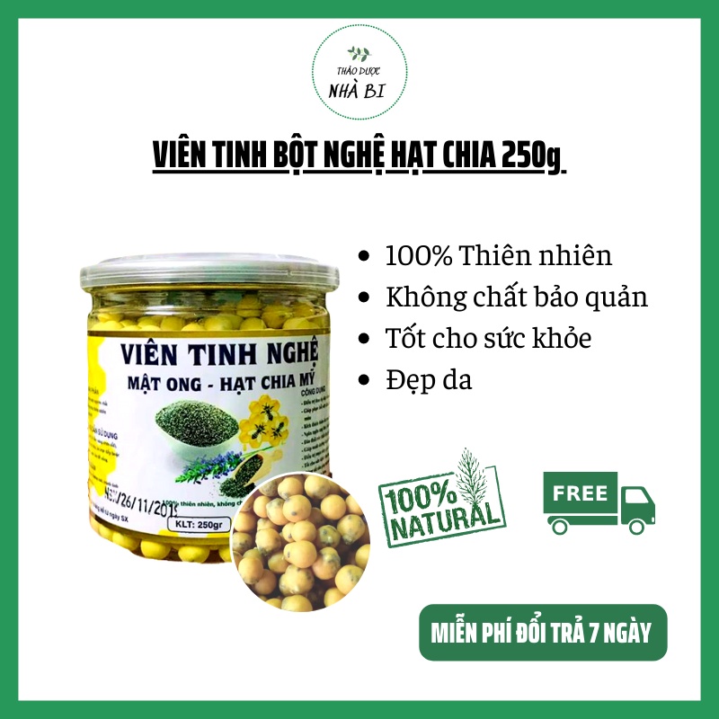 viên tinh bột nghệ mật ong hạt chia 250g làm từ củ nghệ tươi nguyên chất và hạt Chia, tốt cho sức khỏe THẢO DƯỢC NHÀ BI