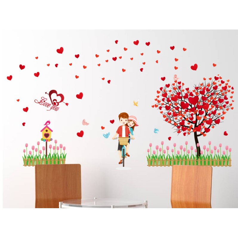 Decal dán tường xe đạp tình yêu ( 1m6*1m4)