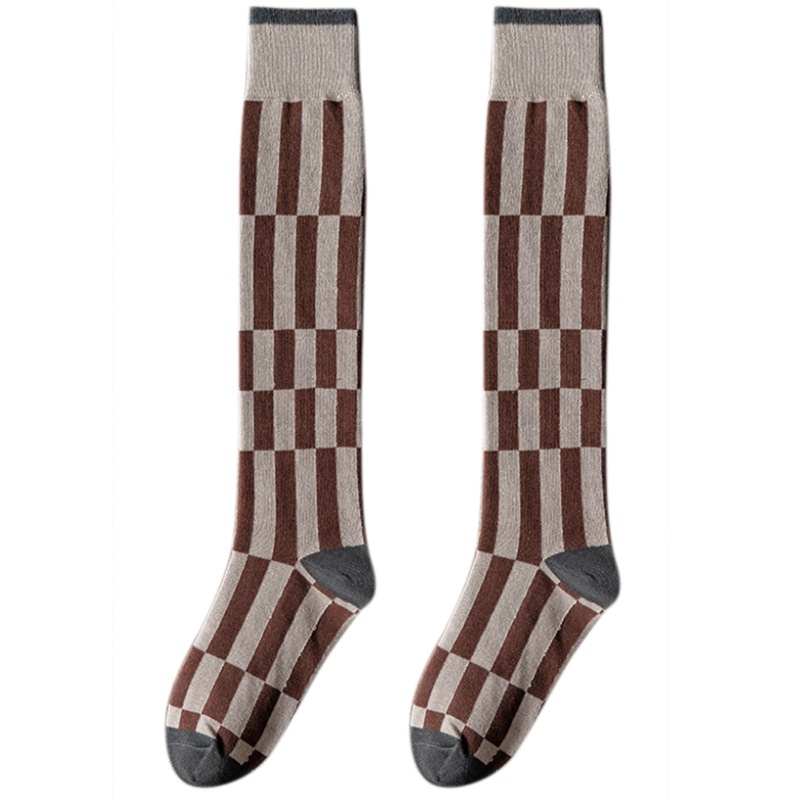 XIXI Vớ cotton cổ cao in họa tiết kim cương màu sắc tương phản thời trang mùa thu cho nữ