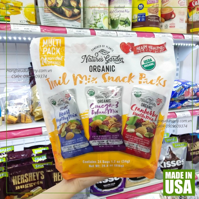 Hạt hữu cơ sấy khô Nature's Garden Organic Trail Mix 816g|Tăng cường năng lượng, Tốt cho tim mạch, Giàu Omega