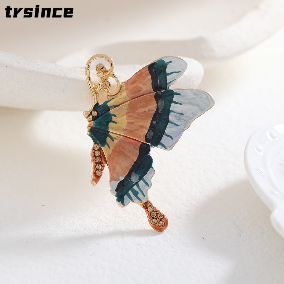 Ghim Cài Áo Hình Bướm Tráng Men Đính Đá Sang Trọng Cho Nữ