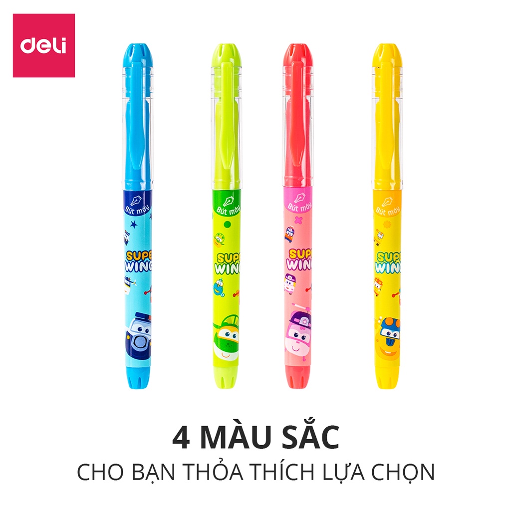 Bút máy học sinh Deli - Họa tiết đáng yêu - xanh dương/ xanh lá/ hồng/ vàng - CQ894