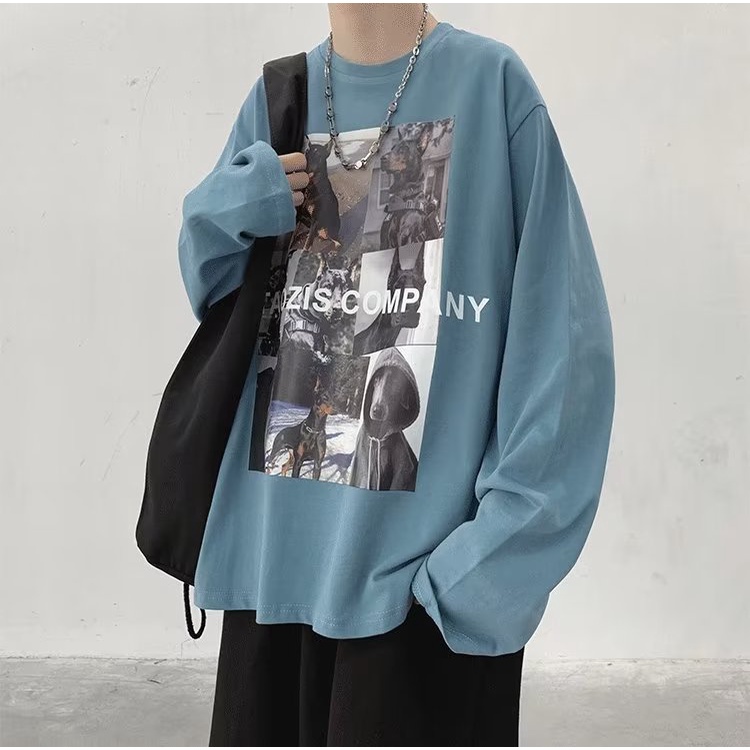 Áo Thun Tay Dài Oversize Chất Liệu Cotton In Họa Tiết Phong Cách Hong Kong Thời Trang Mùa Hè Cho Nam Và Nữ SIze M-8XL