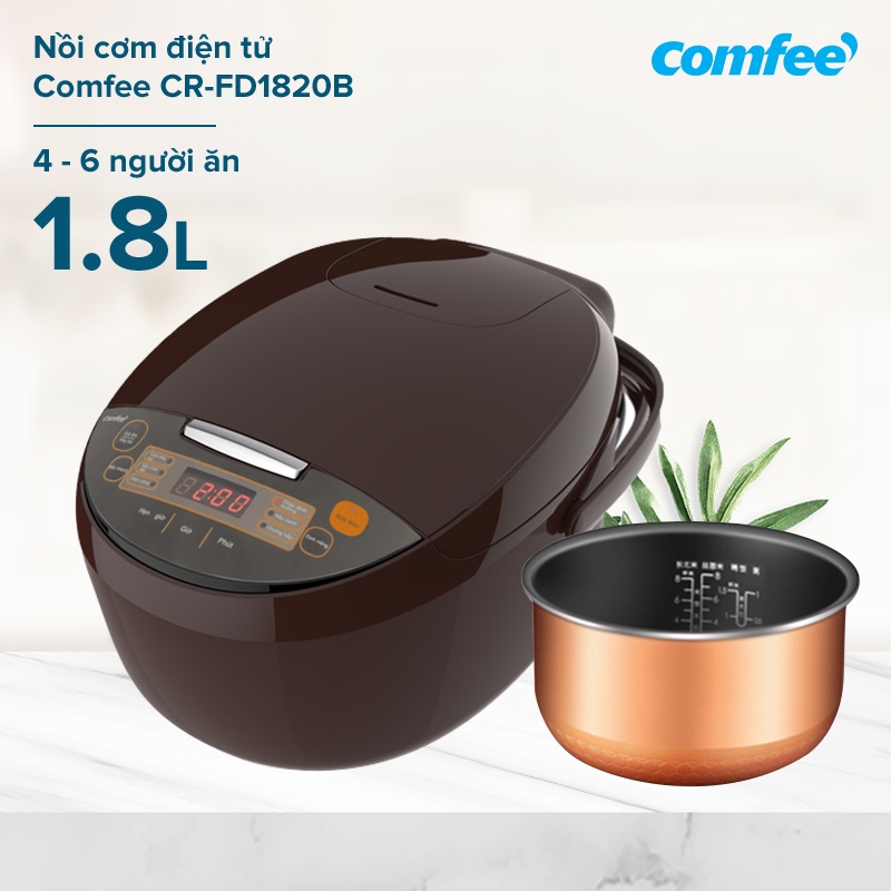 Nồi cơm điện tử Comfee 1.8 lít (CR-FD1820C)- (CR-FD1820B)-Công suất 860W Lòng nồi dày 2 mm Hợp kim nhôm phủ chống dính