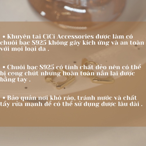 Khuyên vành tai dáng tròn mặt đá phong cách Hàn Quốc có chuôi đeo mạ 18K . CiCi accessories . MS.KT016