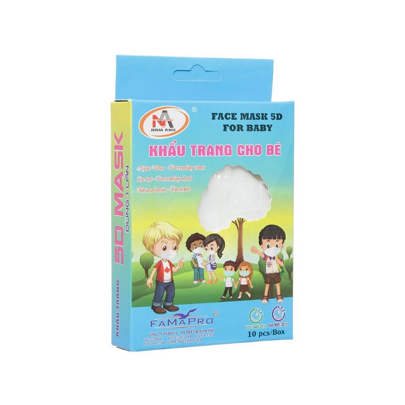 Combo 5 hộp khẩu trang 5D Kids quai thun 50 cái, khẩu trang kháng khuẩn cho bé