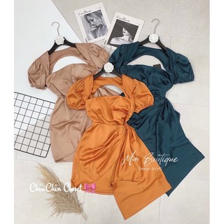 Váy lụa khoét lưng nhúm lệch vạt