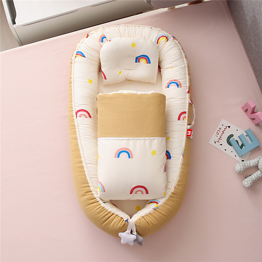 Cũi trẻ em bằng bông Lounger Baby Nest Co-Sleeping Sơ sinh Nệm Nệm có thể giặt Đệm có thể giặt được Giường cho trẻ sơ sinh di động với Gối & Chăn