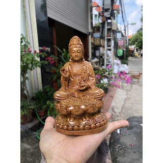 Tượng phật quan âm gỗ bách xanh mini